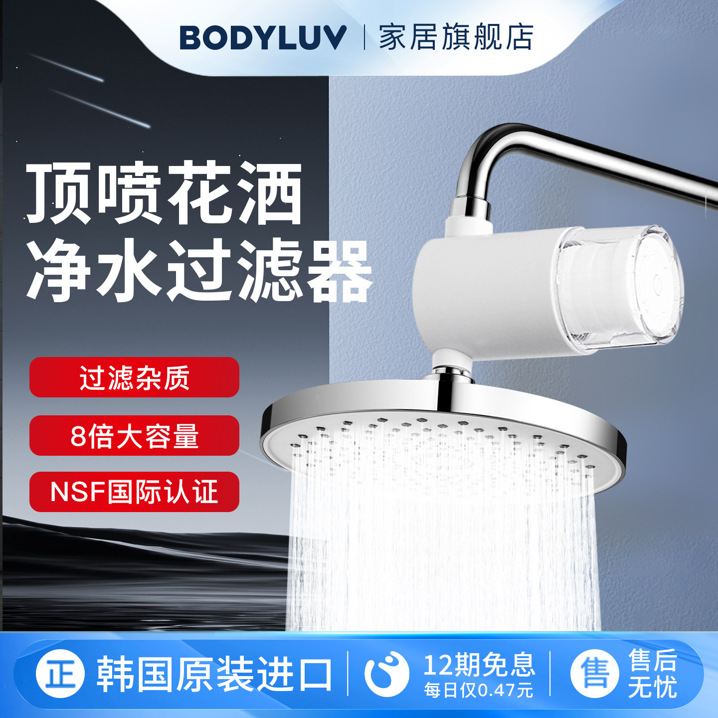 Bodyluv韩国花洒前置过滤器净水除氯洗澡家用活性炭淋浴顶喷