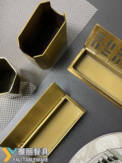 牙签盒筒盅纸巾盒香巾不锈钢金属轻奢酒店餐厅用品摆件装饰镀金银