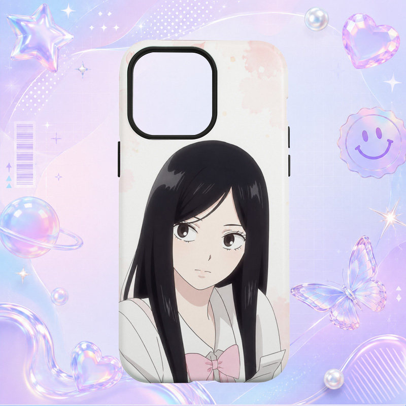 唯美动漫黑长直少女粉色上衣插画适用于苹果三星华为小米手机壳防摔保护套镜头全包