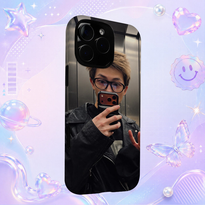 Namjoo黑色皮衣眼镜电梯镜面自拍适用于苹果三星华为小米手机壳防摔保护套镜头全包