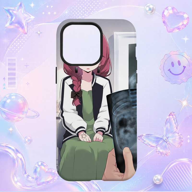 粉发动漫少女绿色裙装室内插画适用于苹果三星华为小米手机壳防摔保护套镜头全包