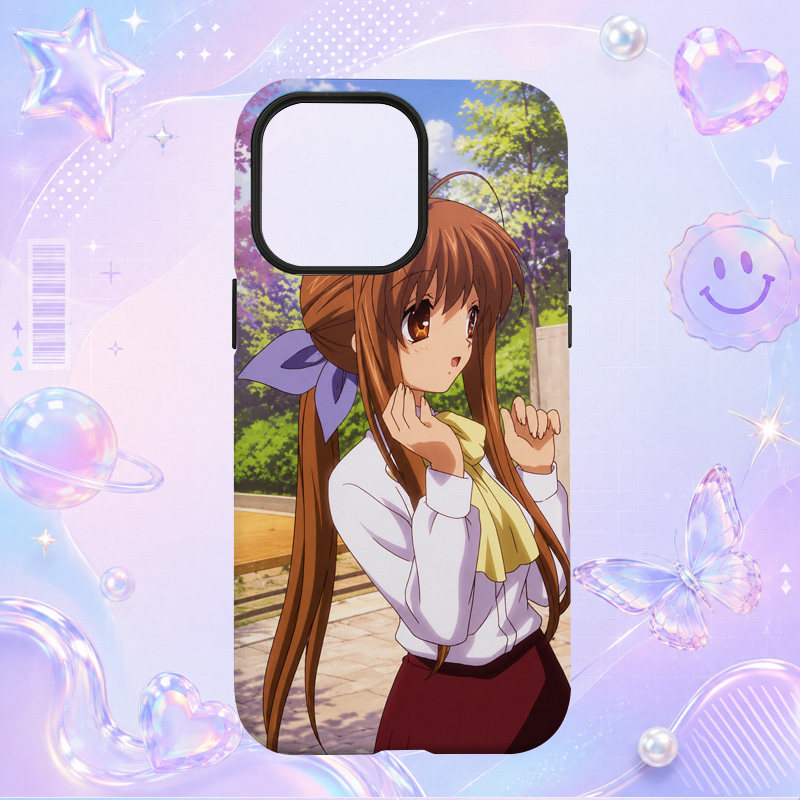 复古日系棕发校服动漫少女插画适用于苹果三星华为小米手机壳防摔保护套镜头全包