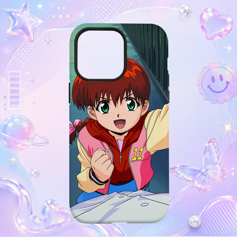 复古日系红发动漫少女活力插画适用于苹果三星华为小米手机壳防摔保护套镜头全包