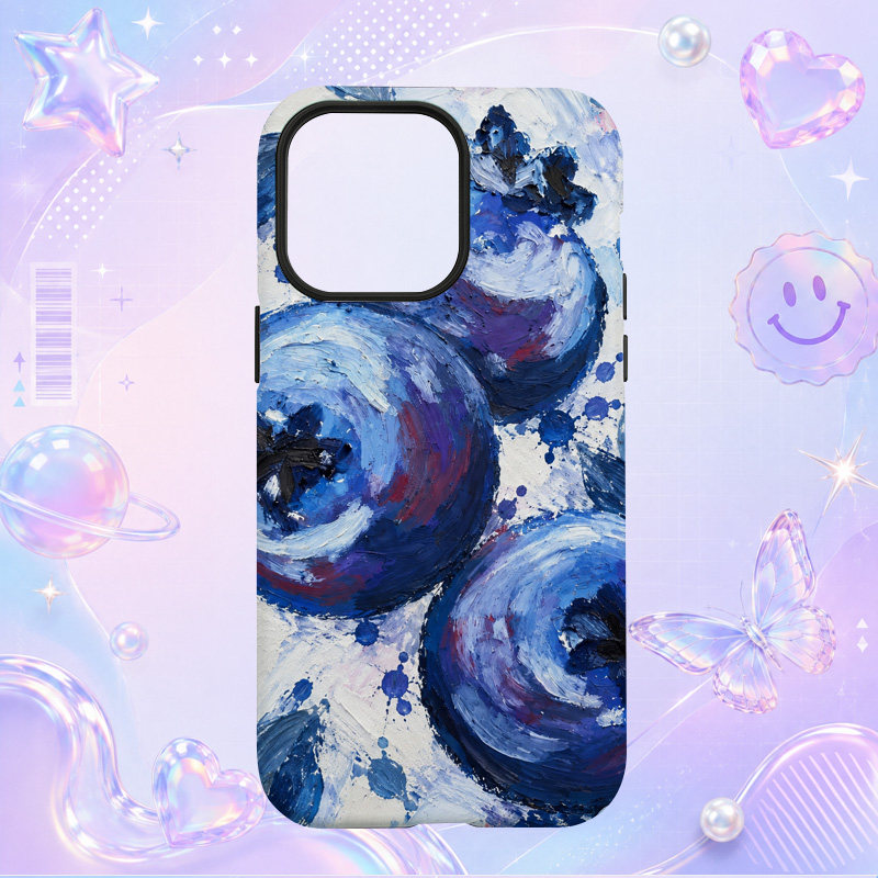 蓝白抽象花卉油画纹理图案适用于苹果三星华为小米手机壳防摔保护套镜头全包