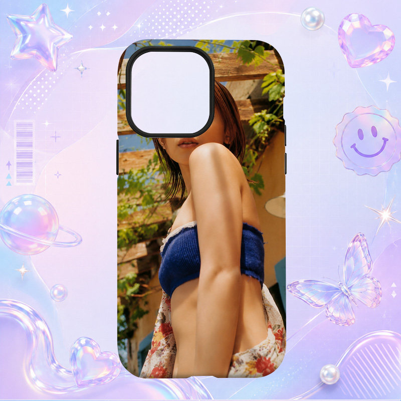 矢口真里蓝色吊带户外侧身写真适用于苹果三星华为小米手机壳防摔保护套镜头全包