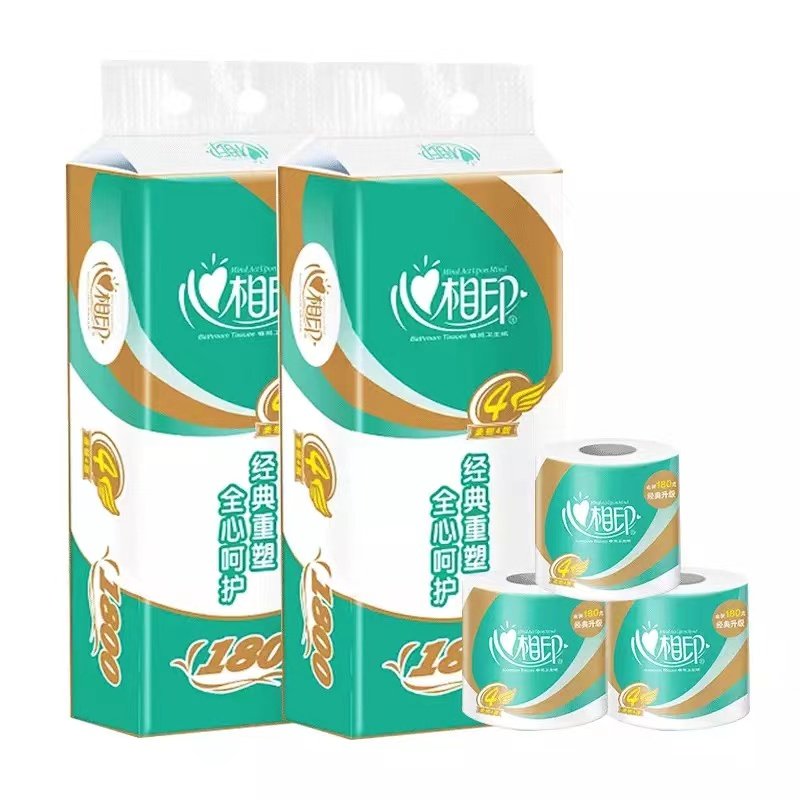 心相印亲肤柔厚原生木浆卫生纸有芯卷纸4层无香180克大卷10卷家用
