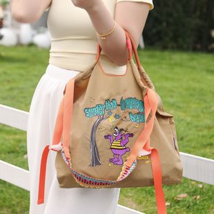 新款刺绣 配宽肩带ballchain刺绣购物布袋手提单肩斜挎包