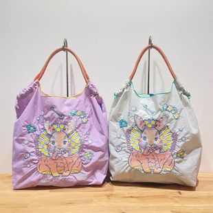 新款 chain购物袋手提单肩斜挎包 100%尼龙韩日龙兔刺绣布袋ball