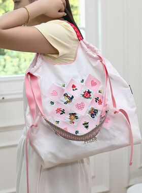 新款刺绣 韩日系小众ballchain刺绣购物袋手提单肩斜挎包