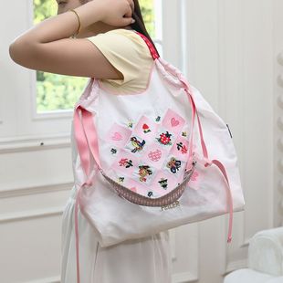 新款刺绣 韩日系小众ballchain刺绣购物袋手提单肩斜挎包