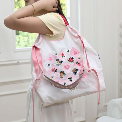 新款刺绣 韩日系小众ballchain刺绣购物袋手提单肩斜挎包