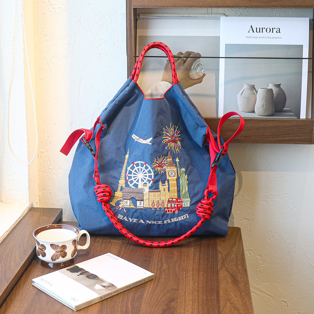 2025夏季新款日系尼龙刺绣包包时尚百搭小众大容量单肩购物袋女潮