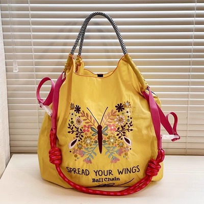 5月新款抢先购 韩日系高圆圆同款刺绣蝴蝶购物袋环保袋手提斜挎包