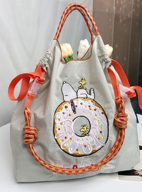 新款 甜甜圈刺绣ballchain购物袋大容量女手提单肩斜挎包包女