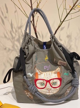 5月新款韩日ballchain包环保购物袋有肩带刺绣斜挎大容量手提包