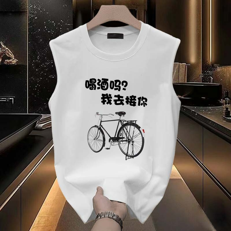 重磅纯棉宽松透气无袖背心T恤夏季爆款设计印花潮流运动百搭上衣
