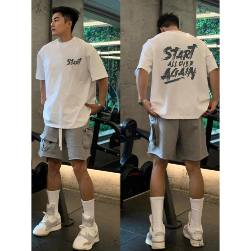 【重磅纯棉】美式简约短袖T恤男印花休闲宽松圆领百搭夏季港风ins