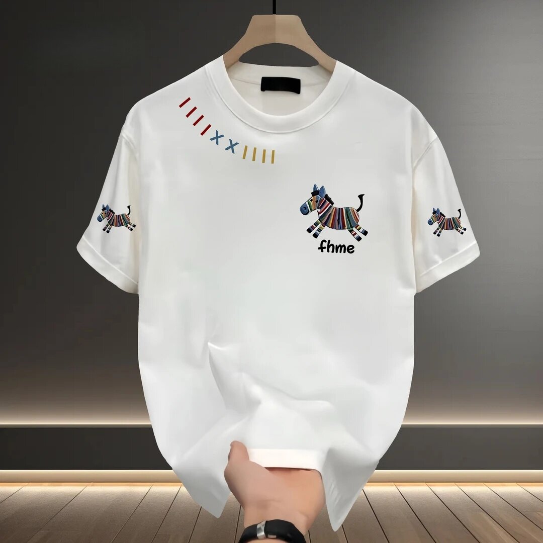 2026港风潮流时尚设计印花夏季新款重磅宽松大码纯棉T恤上衣男装