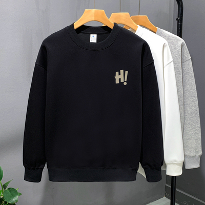 新款重磅圆领卫衣男款字母设计感美式2025秋冬季加绒潮牌无帽长袖