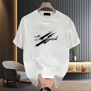 短袖 上衣潮牌纯棉T恤男士 夏季 重磅痞帅印花宽松新款 美式 潮牌大码