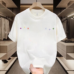 t恤男士 宽松百搭圆领半袖 夏季 简约印花潮牌白色体恤大码 新款 短袖