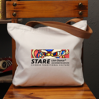 STARE舞狮国潮帆布包醒狮复古