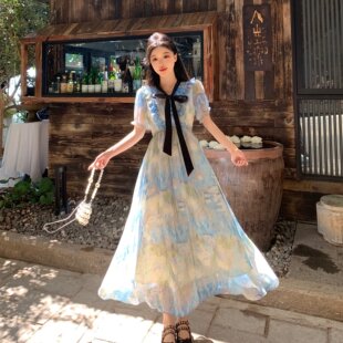大码 法式 实拍 女装 裙沉醉如梦 油画仙女裙海边度假连衣裙夏季 短袖