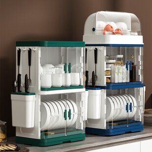 麦德龙家用双层沥水带盖碗架塑料组合碗柜餐具防尘碗碟收纳置物沥