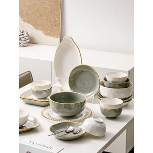 家用简约高级感餐具乔迁碗盘 麦德龙釉下彩轻奢陶瓷米饭碗碗碟套装
