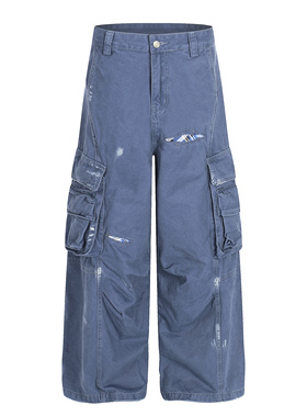 美式复古水洗休闲裤A字百搭男女做旧户外宽松直筒阔腿拖地工装裤