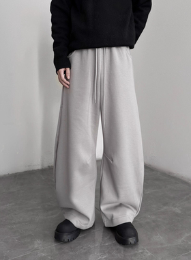 美式男女宽松直筒空气层厚款秋冬简约复古百搭简约灰色卫裤休闲裤