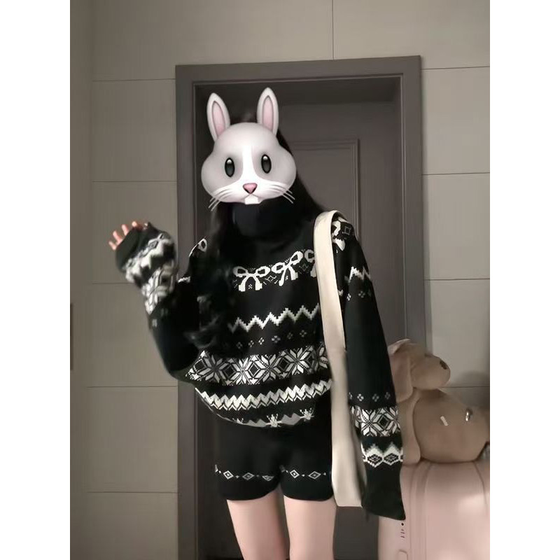 秋冬巨好看穿搭一整套费尔岛巨好看蝴蝶结提花高领毛衣女针织短裤,女装/女士精品,时尚套装,淘宝优惠券,粉丝福利购,淘宝优惠卷