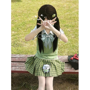 日系JK制服吸睛套装 小青梅 软妹马甲背心毛衣叠穿漫感上衣jk格裙