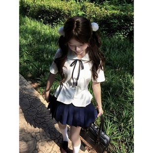 新品 原创娃娃领短袖 夏季 套装 日系学院花瓣制服可爱收腰上衣 JK衬衫
