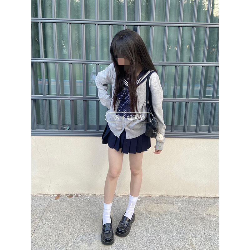 JK制服原创学院风针织衫开衫长袖毛衣秋冬绀三本水手服百褶裙套装