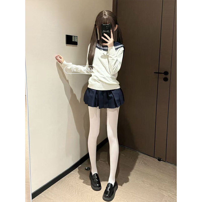 初秋三件套叠穿长袖针织衫套头毛衣套装绀三本内搭水手服百褶裙