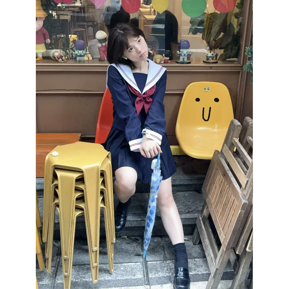 学院风基础款米黄领套装长短袖衬衫中间服校供感百搭水手服JK原创