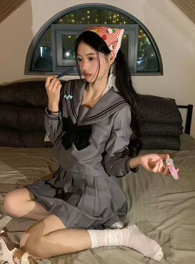 原创正版JK制服学院日系二本灰色水手服套装校供jk百褶裙套装反季