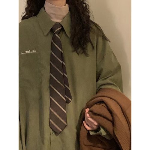 自制新款复古风百搭咖色条纹领带学院风校供（搭配衬衫很学院风）