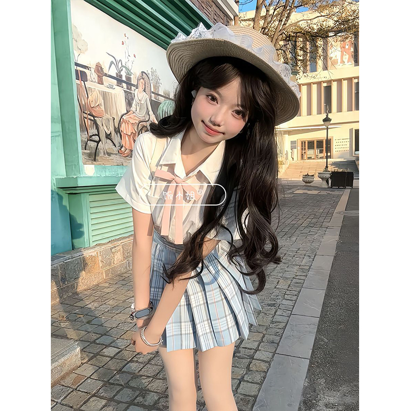 原创JK制服夏季套装短袖宽松白色衬衫日系学院风校供感化水百褶裙