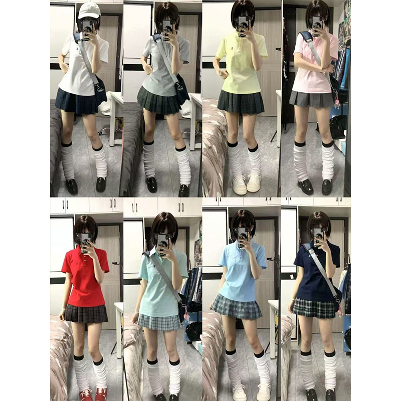 学院风夏日减龄Polo领短袖衬衫女多色系百搭基础款原创新款Jk制服