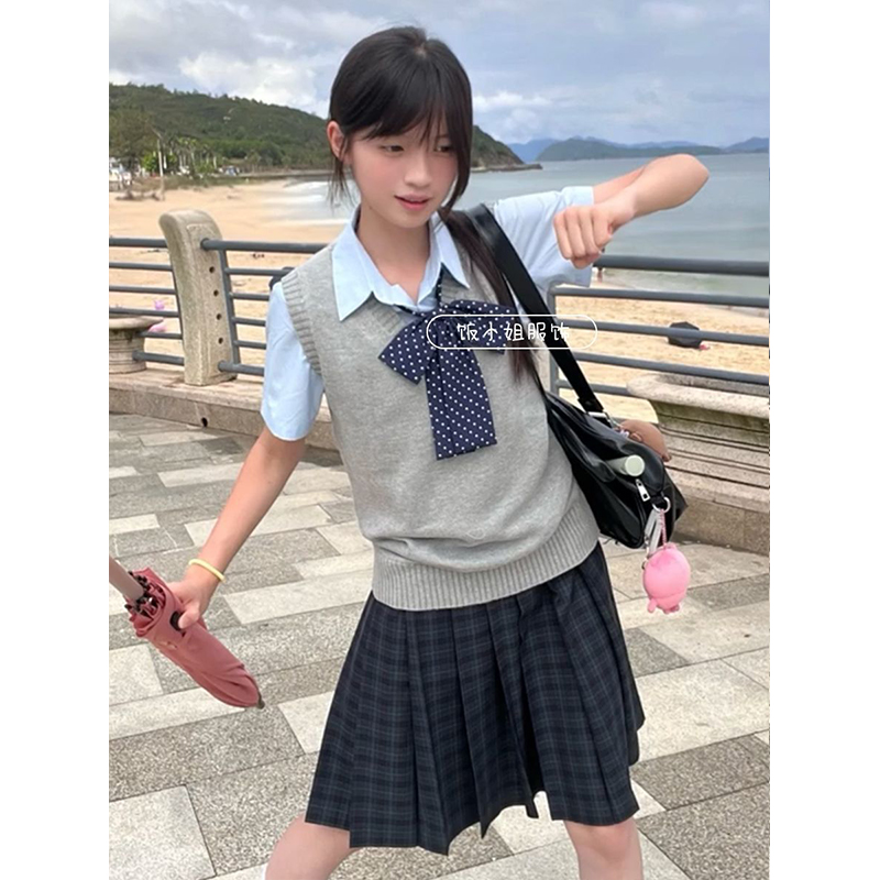 日系JK制服针织衫无袖马甲背心夏季新品优等生半身裙jk海苔格裙女