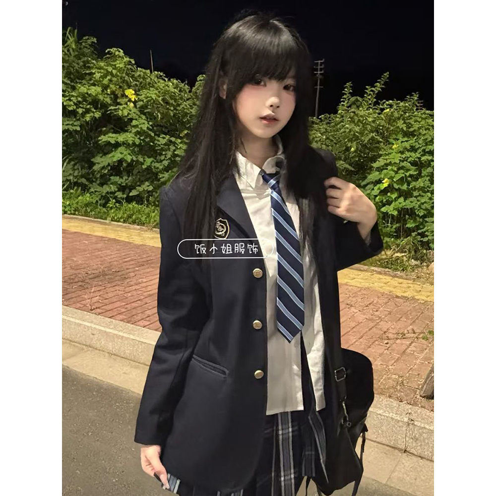 学院风JK制服针织衫绀色三粒扣西装外套秋冬新品正肩西服短裙套装