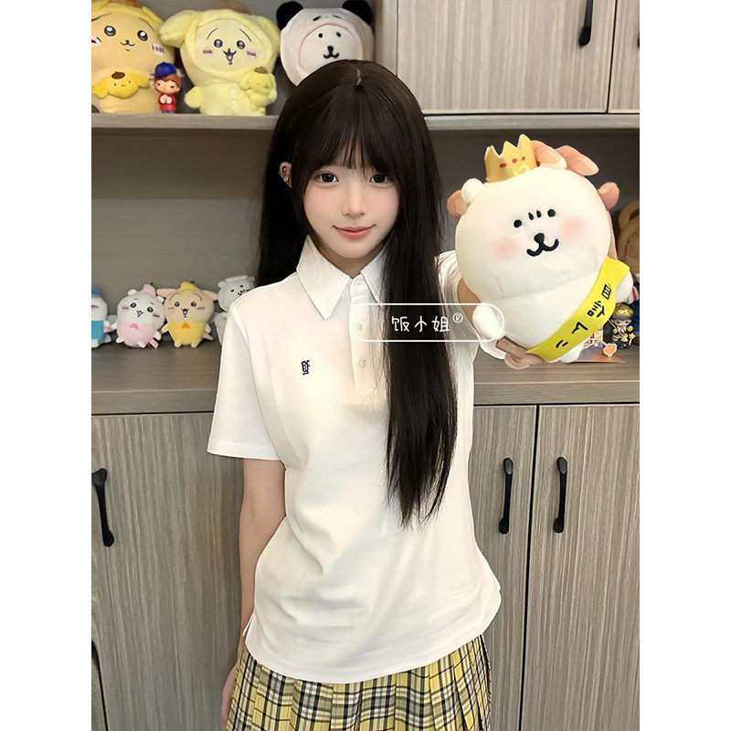 日系原创JK制服夏季新Polo衫短袖款刺绣上衣女学院校供感白色衬衣