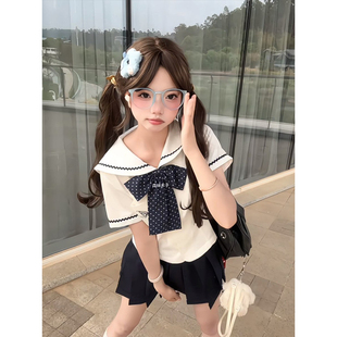 学院原创日系校供感短款 水手服jk制服短袖 上衣百搭Jk裙中间服套装