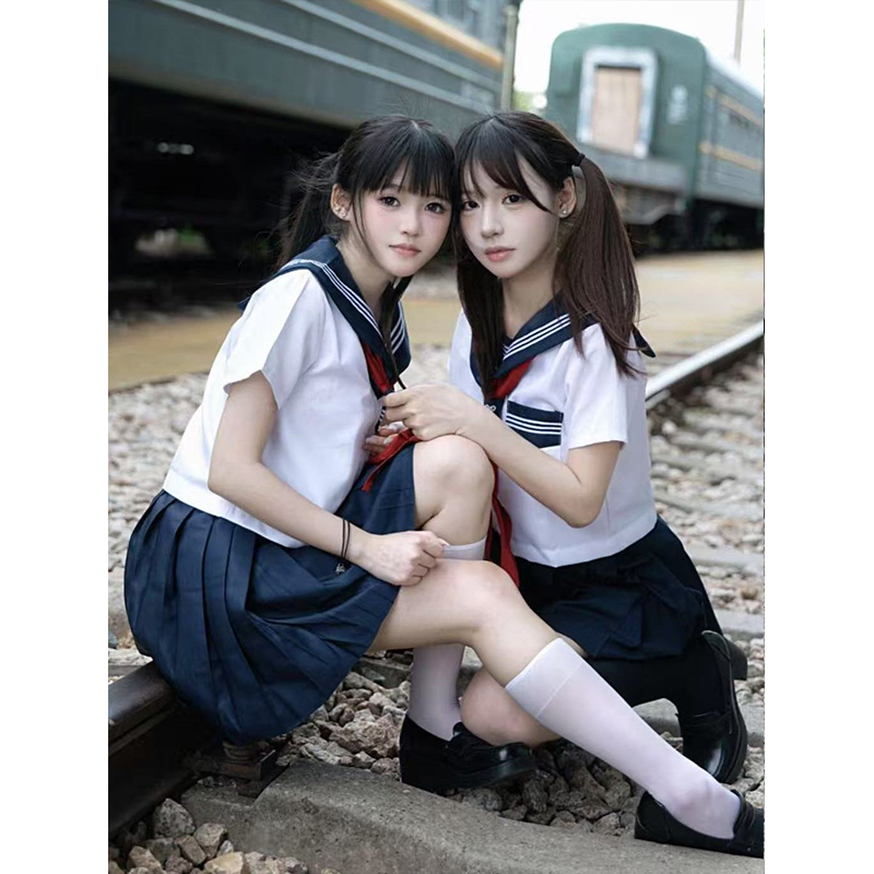 2025夏季学院风绀领长短袖衬衫上衣水手服制服原创日系中间服穿搭