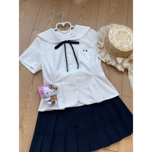 收腰日系学院可爱短袖 原创JK制服娃娃领衬衫 花瓣短袖 上衣夏季 套装