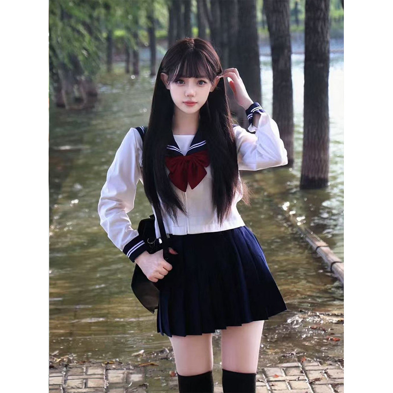 原创夏季日系学院风甜美少女粉色蓝色短袖水手服女可爱JK制服套装