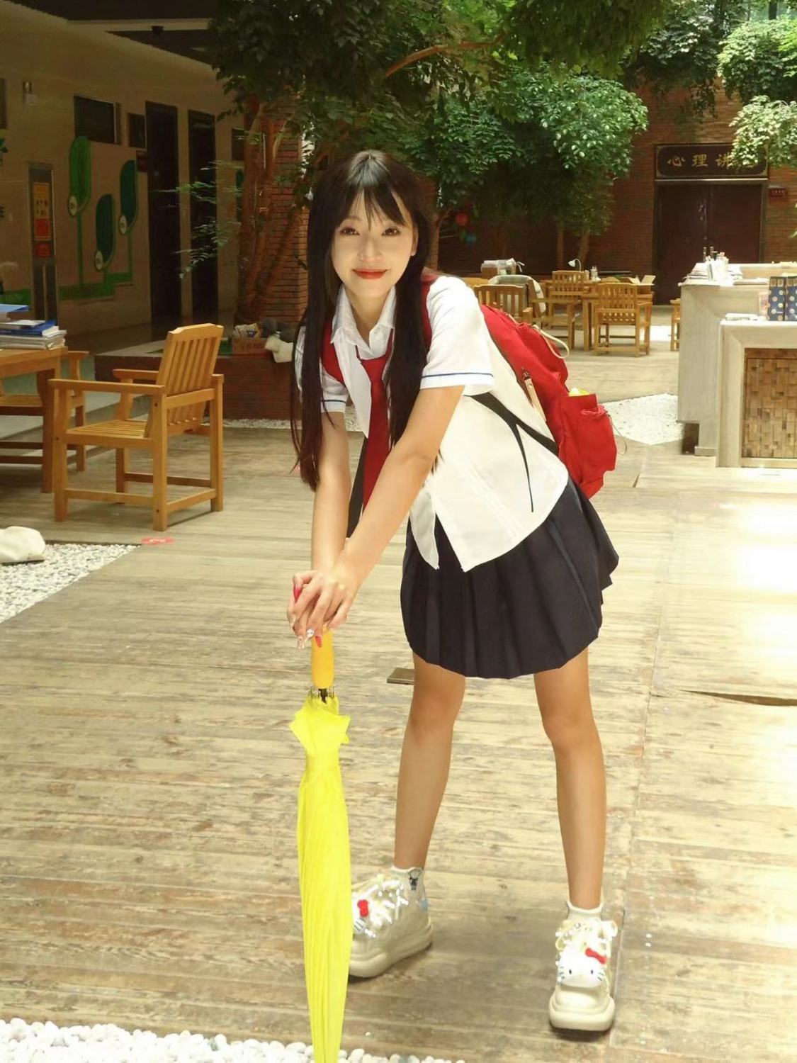 学院风JK制服韩系背着善宰跑小率同款宽松短袖白色衬衫百搭百褶裙