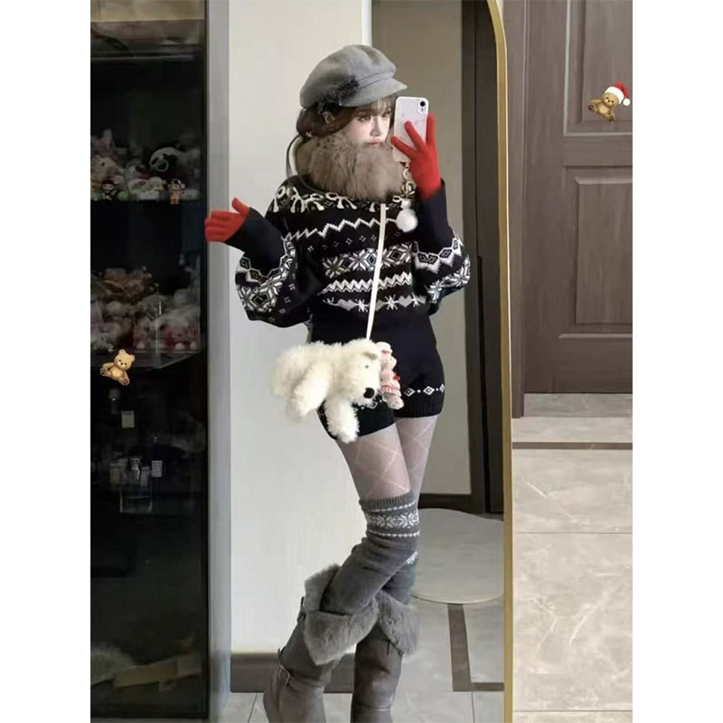 韩版辣妹一整套穿搭费尔岛蝴蝶结提花高领针织衫毛衣女+针织短裤,女装/女士精品,时尚套装,淘宝优惠券,粉丝福利购,淘宝优惠卷